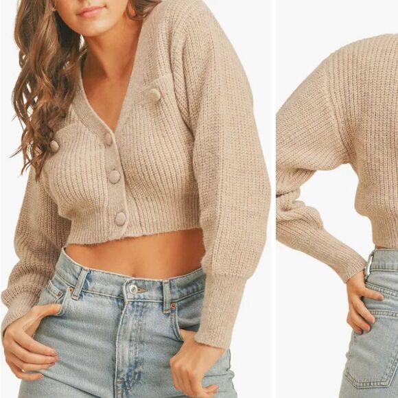 Rib Stitch Crop Cardigan.          All in Favor ,S/M - Picture 1 of 10